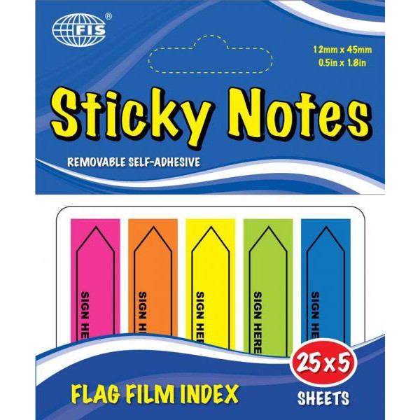 FIS FSPOFIP1 Flag Film Index Sign Here 12mm x 45mm Sticky notes - Assorted (pkt)